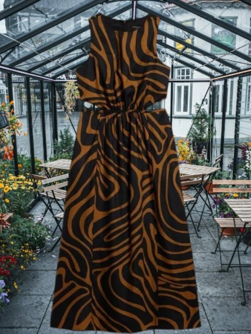 Banana Republic Brown Zebra Print Linen Blend Cut-Out Midi Dress   Size:12  NWOT - Picture 9 of 12